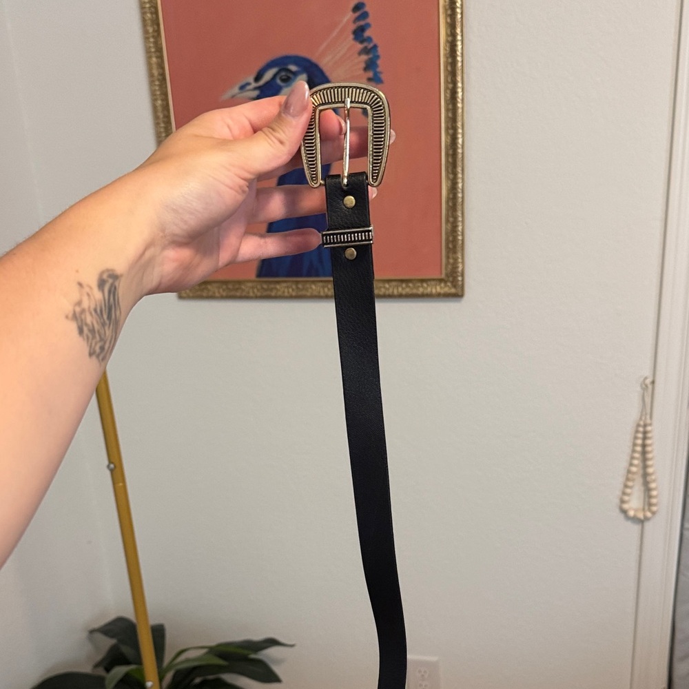 Nasty Gal Elegant Black Belt with Ornate Gold Buckle